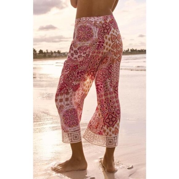 Zara GUIPURE TRIM PRINTED PANTS NWT Sz. M - Picture 2 of 6